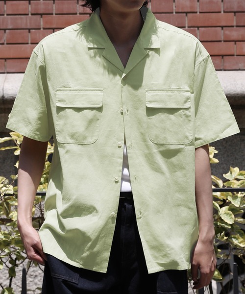NAKER（ネイカー）の「オープンカラーテックリネン半袖シャツ（シャツ/ブラウス・メンズ・ベージュ/グリーン・S/M/L/XL）」の4枚目の写真