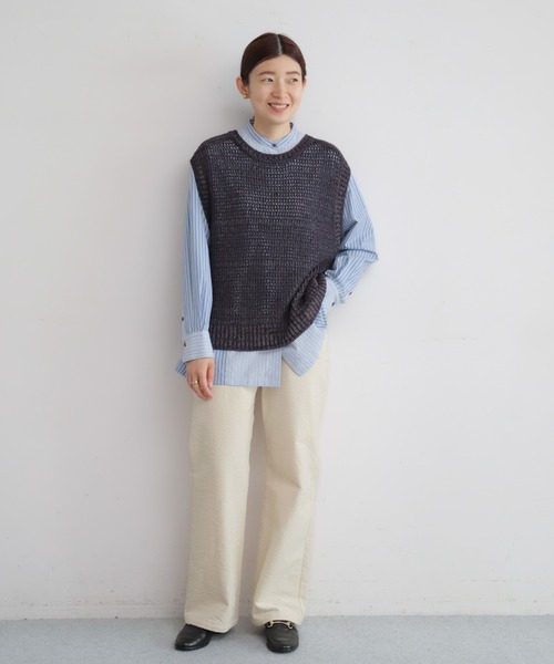 NOMBRE IMPAIR(ノンブルアンペール)の「TCストライプコンビ スタンドネックシャツ(シャツ/ブラウス・レディース・サックスブルー/ブラウン・FREE)」の21枚目の写真