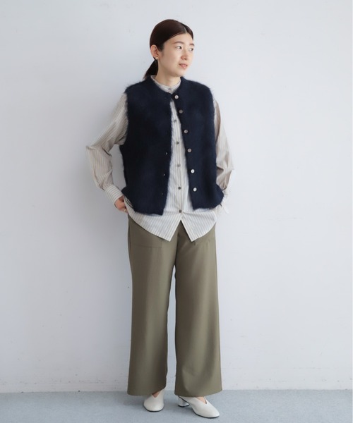 NOMBRE IMPAIR(ノンブルアンペール)の「TCストライプコンビ スタンドネックシャツ(シャツ/ブラウス・レディース・サックスブルー/ブラウン・FREE)」の8枚目の写真