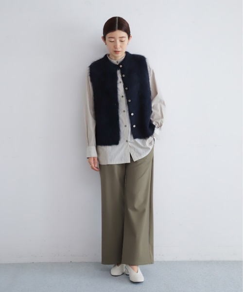 NOMBRE IMPAIR(ノンブルアンペール)の「TCストライプコンビ スタンドネックシャツ(シャツ/ブラウス・レディース・サックスブルー/ブラウン・FREE)」の9枚目の写真