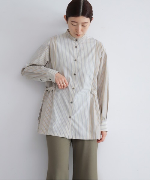 NOMBRE IMPAIR(ノンブルアンペール)の「TCストライプコンビ スタンドネックシャツ(シャツ/ブラウス・レディース・サックスブルー/ブラウン・FREE)」の10枚目の写真