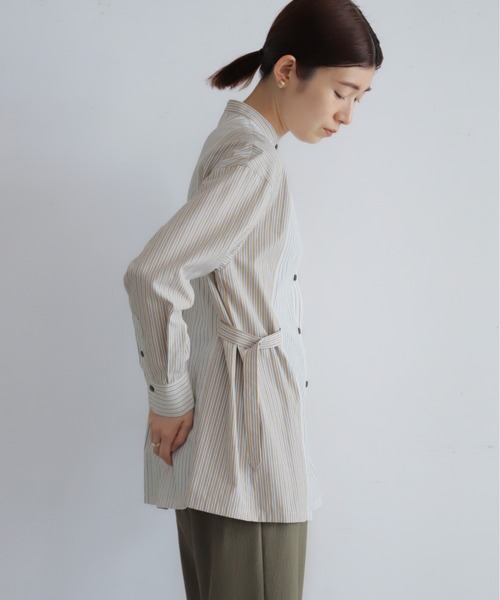 NOMBRE IMPAIR(ノンブルアンペール)の「TCストライプコンビ スタンドネックシャツ(シャツ/ブラウス・レディース・サックスブルー/ブラウン・FREE)」の11枚目の写真
