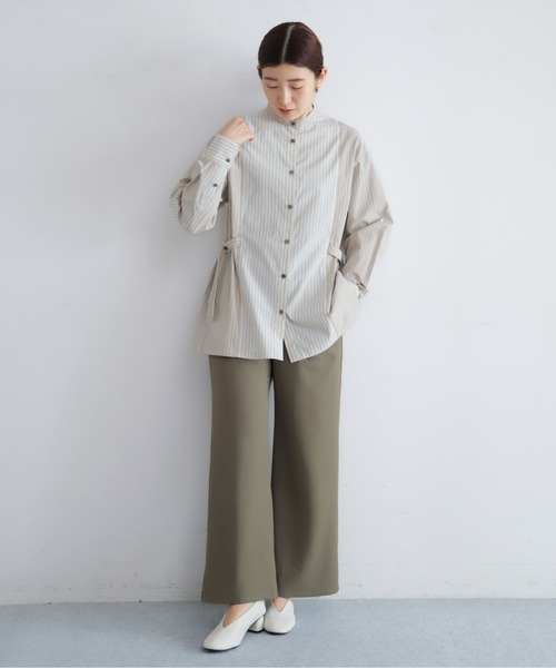 NOMBRE IMPAIR(ノンブルアンペール)の「TCストライプコンビ スタンドネックシャツ(シャツ/ブラウス・レディース・サックスブルー/ブラウン・FREE)」の5枚目の写真