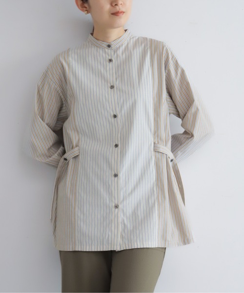 NOMBRE IMPAIR(ノンブルアンペール)の「TCストライプコンビ スタンドネックシャツ(シャツ/ブラウス・レディース・サックスブルー/ブラウン・FREE)」の6枚目の写真