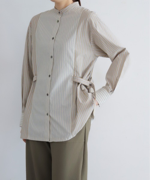 NOMBRE IMPAIR(ノンブルアンペール)の「TCストライプコンビ スタンドネックシャツ(シャツ/ブラウス・レディース・サックスブルー/ブラウン・FREE)」の7枚目の写真