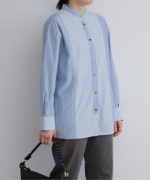 NOMBRE IMPAIR(ノンブルアンペール)の「TCストライプコンビ スタンドネックシャツ(シャツ/ブラウス・レディース・サックスブルー/ブラウン・FREE)」の18枚目の写真