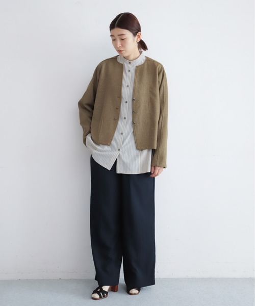 NOMBRE IMPAIR(ノンブルアンペール)の「TCストライプコンビ スタンドネックシャツ(シャツ/ブラウス・レディース・サックスブルー/ブラウン・FREE)」の3枚目の写真