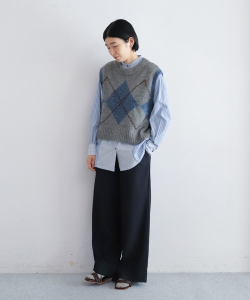 NOMBRE IMPAIR(ノンブルアンペール)の「TCストライプコンビ スタンドネックシャツ(シャツ/ブラウス・レディース・サックスブルー/ブラウン・FREE)」の15枚目の写真
