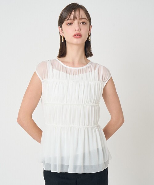 ANAYI(アナイ)の「トリコットシフォンシャーリング プルオーバー(Tシャツ/カットソー・レディース・ホワイト/ブラック・38)」の2枚目の写真