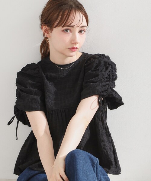 couture brooch(クチュールブローチ)の「シアーシャーリングリボンブラウス(シャツ/ブラウス・レディース・ブラック/オフホワイト・40/38)」の10枚目の写真