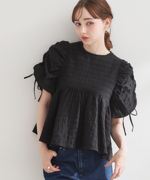 couture brooch(クチュールブローチ)の「シアーシャーリングリボンブラウス(シャツ/ブラウス・レディース・ブラック/オフホワイト・40/38)」の11枚目の写真