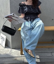asymmetry tiered frill sheer shirring BL