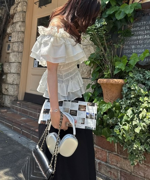 WILLFULLY(ウィルフリー)の「asymmetry tiered frill sheer shirring BL(シャツ/ブラウス・レディース・ブラック/ネイビー/アイボリー・FREE)」の7枚目の写真