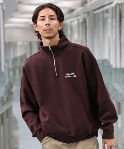 BEN DAVIS(ベンデイビス)の「【BEN DAVIS(ベンデイビス)】BD SWEAT HALF ZIP / スウェット ハーフジップ ワンポイント刺繍 裏起毛 サイドポケット ユニセックス(Tシャツ/カットソー・メンズ・ブラック/スカイブルー/グレー/ブラウン・MEDIUM/X-LARGE/LARGE)」の1枚目の写真
