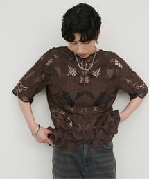 LARUTA | 【LARUTA】フラワー刺繍パネル切替半袖ブラウス(シャツ/ブラウス)