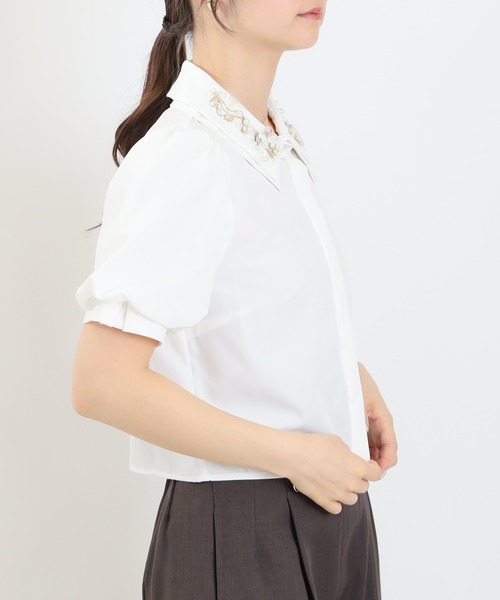 ASTORIA ODIER(アストリアオディール)の「ダブルカラー装飾ブラウス(ストライプ・無地)(シャツ/ブラウス・レディース・ホワイト/サックスブルー/ホワイト×ブルー・MEDIUM)」の20枚目の写真