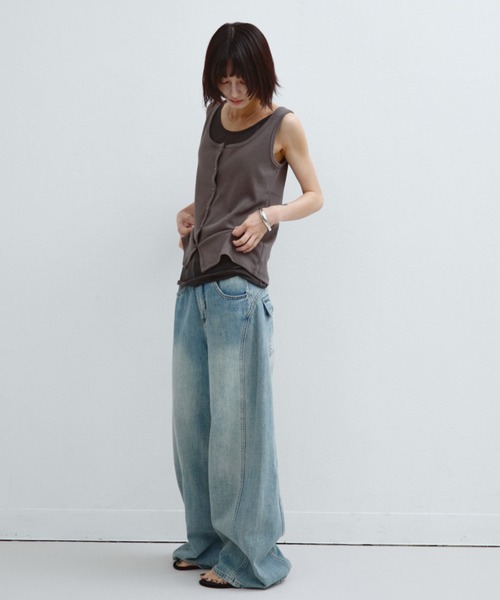 ANF.MUU(アンフムー)の「フロントボタンテレコタンクトップ(タンクトップ・レディース・ベージュ/チャコールグレー/ボルドー・FREE)」の6枚目の写真