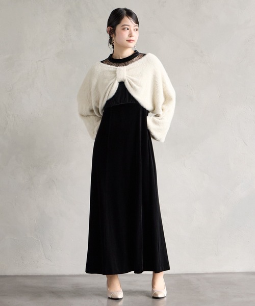 AIMER(エメ)の「【WEB限定】フロッキードットチュール×ベロアロングスリーブパーティードレス 結婚式 お呼ばれ ドレス 20代 30代 40代(ドレス・レディース・ブラウン/グレー/ブラック・SMALL/MEDIUM/LARGE)」の6枚目の写真
