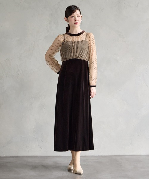 AIMER(エメ)の「【WEB限定】フロッキードットチュール×ベロアロングスリーブパーティードレス 結婚式 お呼ばれ ドレス 20代 30代 40代(ドレス・レディース・ブラウン/グレー/ブラック・SMALL/MEDIUM/LARGE)」の10枚目の写真