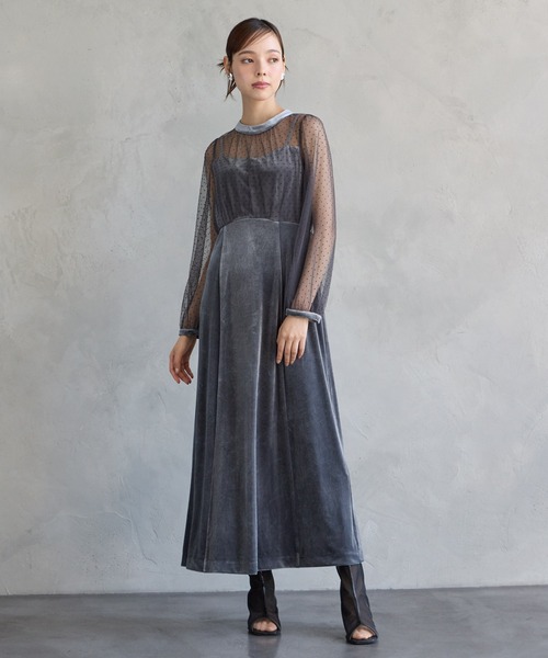 AIMER(エメ)の「【WEB限定】フロッキードットチュール×ベロアロングスリーブパーティードレス 結婚式 お呼ばれ ドレス 20代 30代 40代(ドレス・レディース・ブラウン/グレー/ブラック・SMALL/MEDIUM/LARGE)」の7枚目の写真