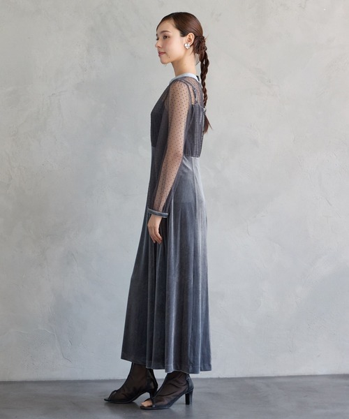 AIMER(エメ)の「【WEB限定】フロッキードットチュール×ベロアロングスリーブパーティードレス 結婚式 お呼ばれ ドレス 20代 30代 40代(ドレス・レディース・ブラウン/グレー/ブラック・SMALL/MEDIUM/LARGE)」の8枚目の写真
