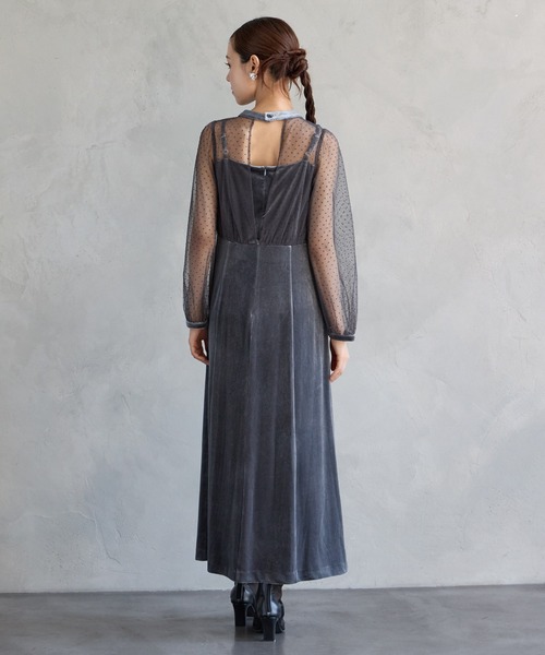 AIMER(エメ)の「【WEB限定】フロッキードットチュール×ベロアロングスリーブパーティードレス 結婚式 お呼ばれ ドレス 20代 30代 40代(ドレス・レディース・ブラウン/グレー/ブラック・SMALL/MEDIUM/LARGE)」の9枚目の写真