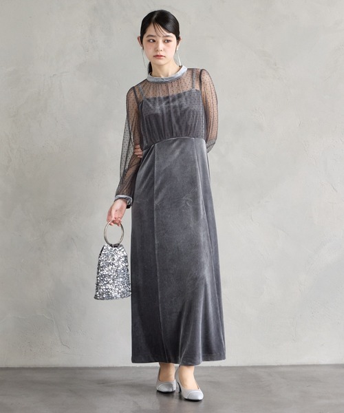 AIMER(エメ)の「【WEB限定】フロッキードットチュール×ベロアロングスリーブパーティードレス 結婚式 お呼ばれ ドレス 20代 30代 40代(ドレス・レディース・ブラウン/グレー/ブラック・SMALL/MEDIUM/LARGE)」の14枚目の写真