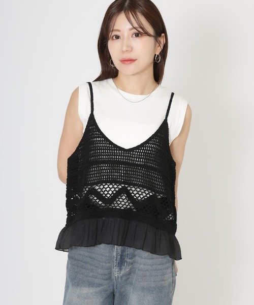 Riberry（リベリー）の「クロシェシアーフリルビスチェ（キャミソール・レディース・ブラック/キナリ・MEDIUM）」の17枚目の写真