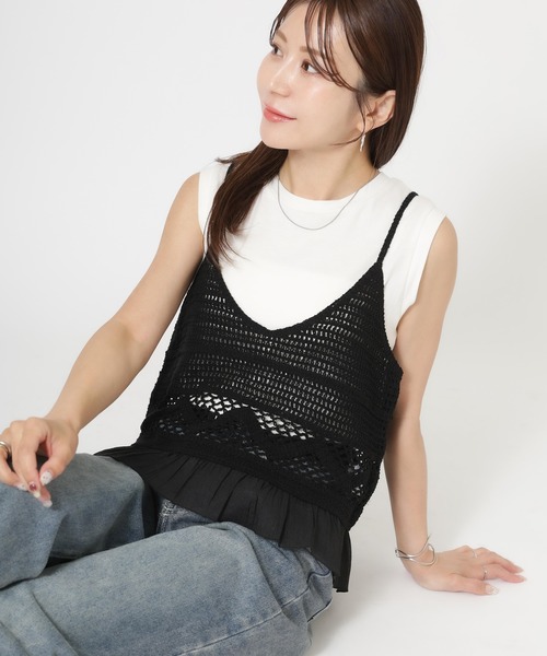 Riberry（リベリー）の「クロシェシアーフリルビスチェ（キャミソール・レディース・ブラック/キナリ・MEDIUM）」の19枚目の写真