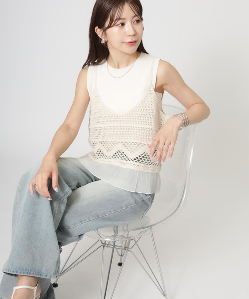 Riberry（リベリー）の「クロシェシアーフリルビスチェ（キャミソール・レディース・ブラック/キナリ・MEDIUM）」の6枚目の写真