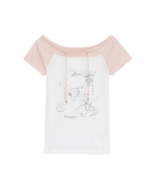 HUG YOUR SKIN(ハグユアスキン)の「ラブシックドローイングオフショルダーティー(ピンク)(Tシャツ/カットソー・レディース・その他・FREE)」の1枚目の写真