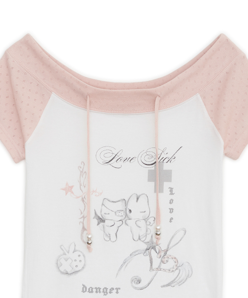 HUG YOUR SKIN(ハグユアスキン)の「ラブシックドローイングオフショルダーティー(ピンク)(Tシャツ/カットソー・レディース・その他・FREE)」の3枚目の写真