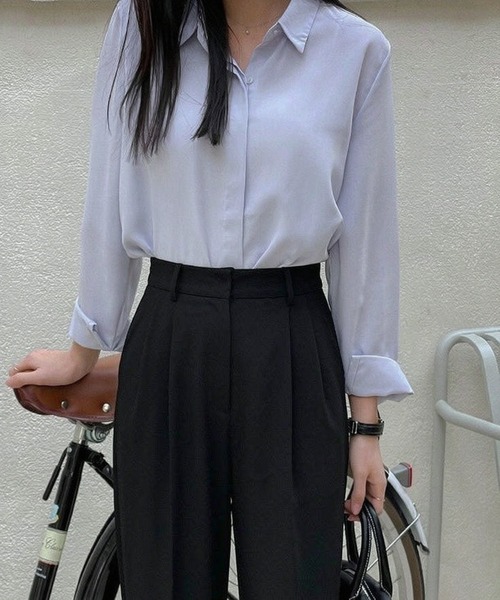 FREE STYLISTS(フリー スタイリスト)の「大人感 2ピンタック ワイド スラックス(スラックス・レディース・ライトグレー/ブラック・M/S)」の11枚目の写真