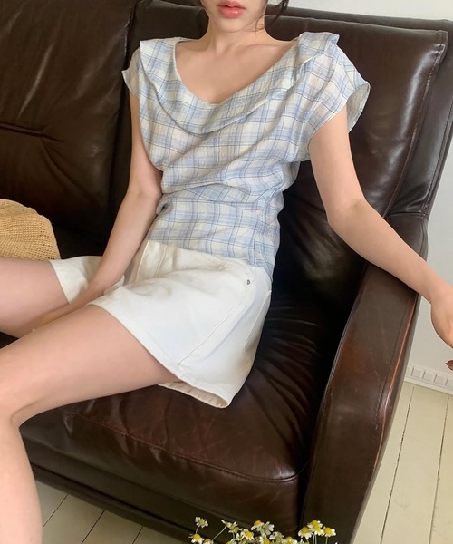 Girly Doll(ガーリードール)の「チェック柄フリルショートスリーブブラウス(その他トップス・レディース・ブルー/ピンク・FREE)」の9枚目の写真