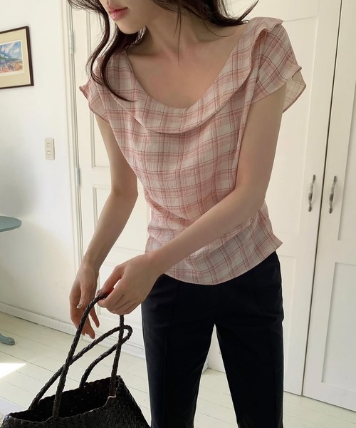 Girly Doll(ガーリードール)の「チェック柄フリルショートスリーブブラウス(その他トップス・レディース・ブルー/ピンク・FREE)」の15枚目の写真