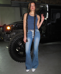 CENTAUR.KR（セントール）の「LACE-UP BOOTS CUT DENIM PANTS_BLUE（デニムパンツ）」