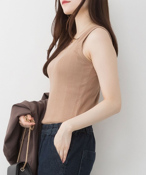SVEC(シュベック)の「ランダムリブブラ紐隠しタンクトップ(タンクトップ・レディース・ホワイト/ブラック/モカ・M/L)」の3枚目の写真