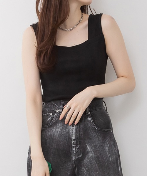 SVEC(シュベック)の「ランダムリブブラ紐隠しタンクトップ(タンクトップ・レディース・ホワイト/ブラック/モカ・M/L)」の6枚目の写真