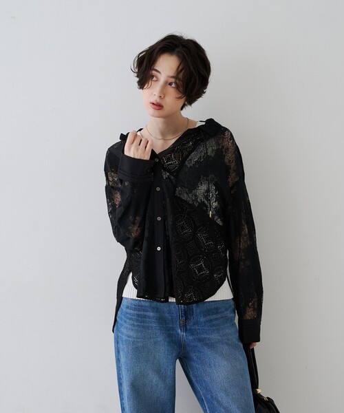 Rouge vif(ルージュヴィフ)の「アイスバーグレースブラウス(シャツ/ブラウス・レディース・オフホワイト/ブラック・フリー)」の4枚目の写真