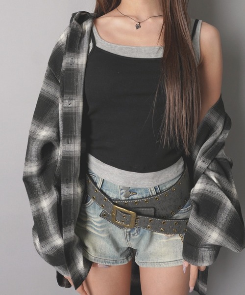 SPINNS(スピンズ)の「オーバーサイズチェックシャツ/フード付き/ストリート女子(シャツ/ブラウス・レディース・ブルーグレー/ボルドー/ネイビー/ブラック/ブラウン・ONESIZE)」の8枚目の写真
