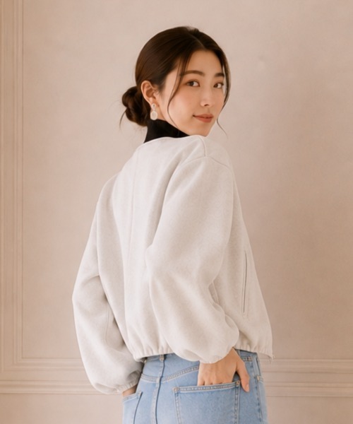 center i(センターアイ)の「ノーカラー ジップアップ ショート(ノーカラージャケット・レディース・ブラック/オフホワイト・FREE)」の8枚目の写真