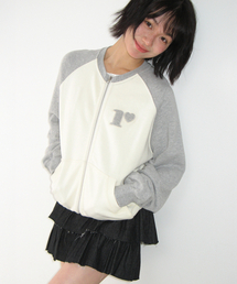 COLLARLESS RAGLAN ZIP UP CREAM