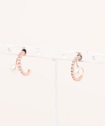 【金属アレルギー対応】パール×ビジューラインのレイヤード風フープピアス