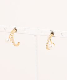 【金属アレルギー対応】パール×ビジューラインのレイヤード風フープピアス
