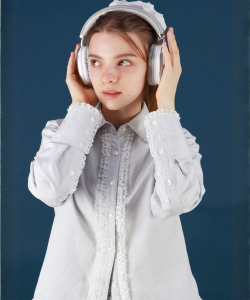 mieya mieya(ミーヤミーヤ)の「【mieya mieya】LACE TRIM SHIRTBLOUSE/レーストリムシャツブラウス(シャツ/ブラウス・レディース・ストライプ/ホワイト・FREE)」の15枚目の写真
