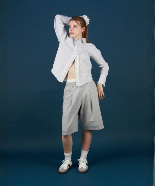 mieya mieya(ミーヤミーヤ)の「【mieya mieya】LACE TRIM SHIRTBLOUSE/レーストリムシャツブラウス(シャツ/ブラウス・レディース・ストライプ/ホワイト・FREE)」の3枚目の写真