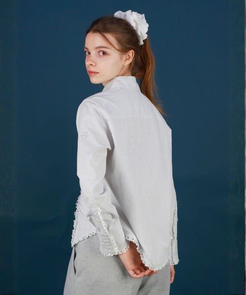 mieya mieya(ミーヤミーヤ)の「【mieya mieya】LACE TRIM SHIRTBLOUSE/レーストリムシャツブラウス(シャツ/ブラウス・レディース・ストライプ/ホワイト・FREE)」の10枚目の写真