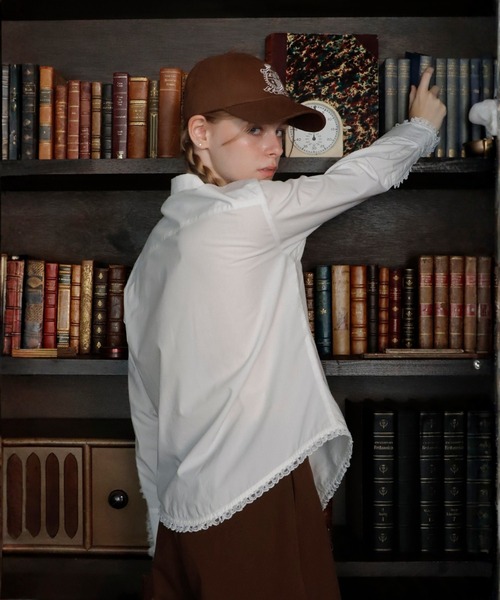 mieya mieya(ミーヤミーヤ)の「【mieya mieya】LACE TRIM SHIRTBLOUSE/レーストリムシャツブラウス(シャツ/ブラウス・レディース・ストライプ/ホワイト・FREE)」の16枚目の写真