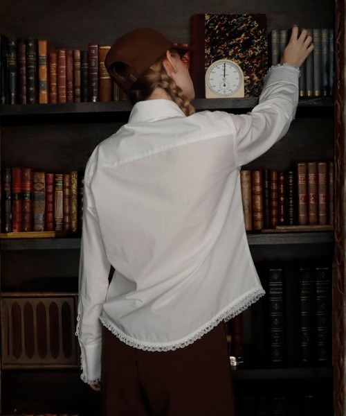 mieya mieya(ミーヤミーヤ)の「【mieya mieya】LACE TRIM SHIRTBLOUSE/レーストリムシャツブラウス(シャツ/ブラウス・レディース・ストライプ/ホワイト・FREE)」の17枚目の写真