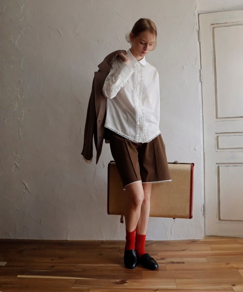 mieya mieya(ミーヤミーヤ)の「【mieya mieya】LACE TRIM SHIRTBLOUSE/レーストリムシャツブラウス(シャツ/ブラウス・レディース・ストライプ/ホワイト・FREE)」の22枚目の写真